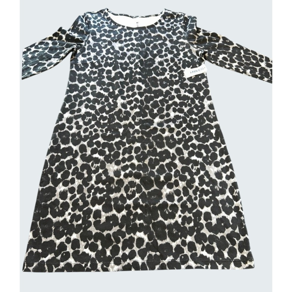 Old Navy Womens‎ XS Leopard Print Long Sleeve Shift Dress Gray Black Mini New